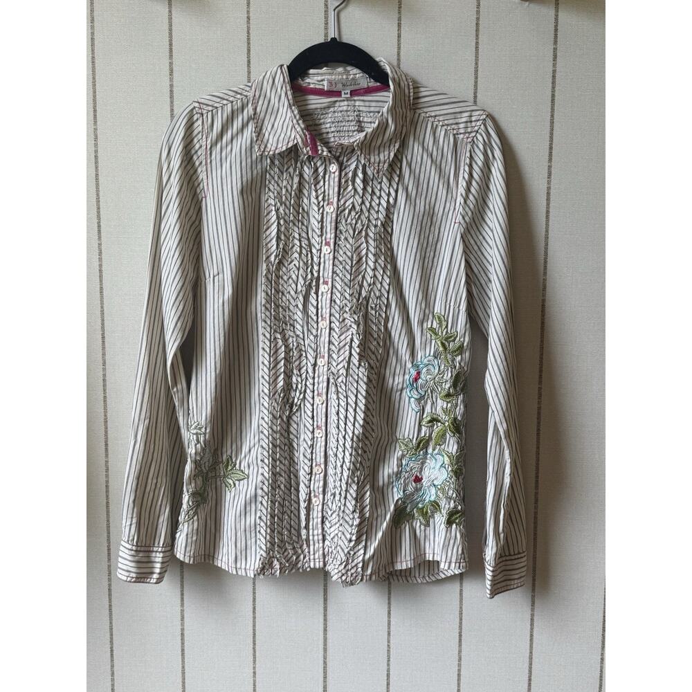 3J Workshop Johnny Was Brooke Raw Bias Button Down Shirt Medium Embroidered